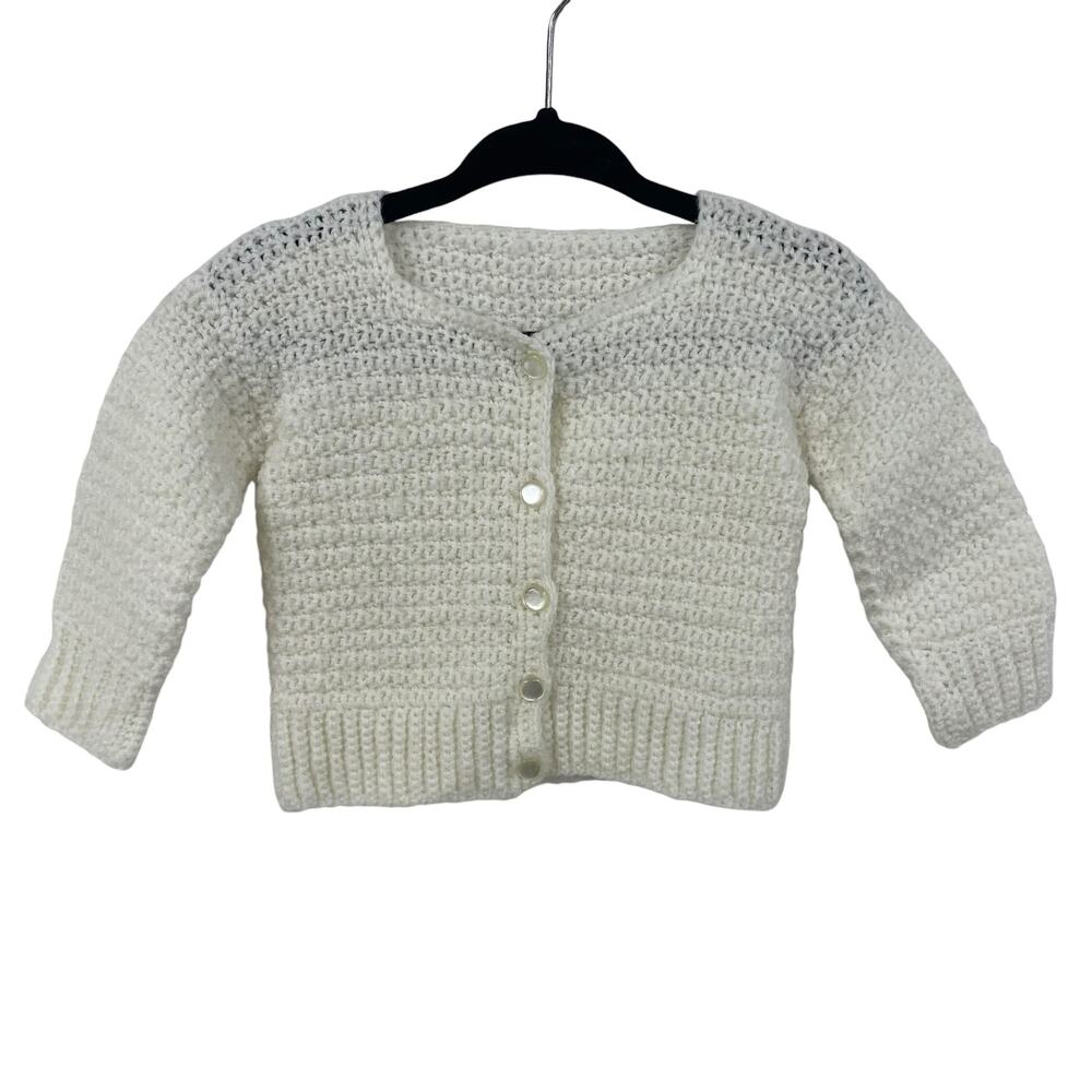 Vintage Handmade Cream Button Front Knit Cardigan Infant 0-3 Months?